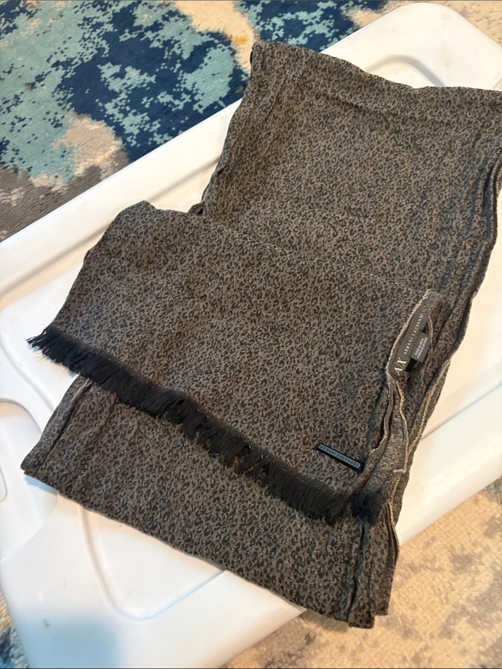 A/X Armani Exchange Gray Leopard Print Fringe Scarf